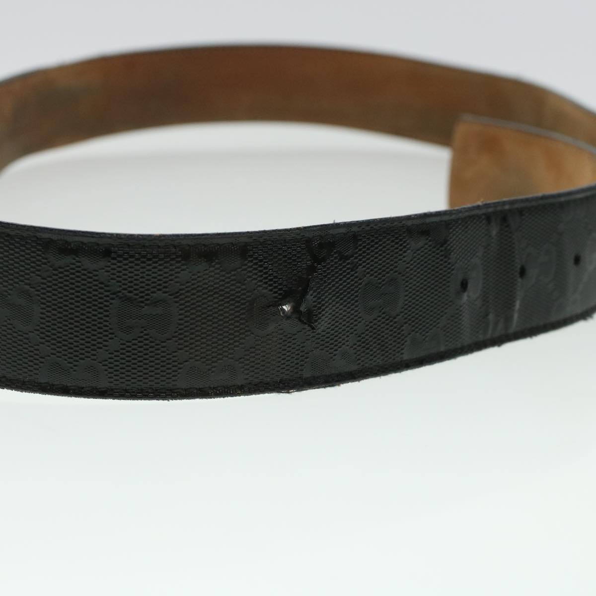 GUCCI GG Canvas Interlocking Belt Leather Canvas 43.3"" Black ar9475