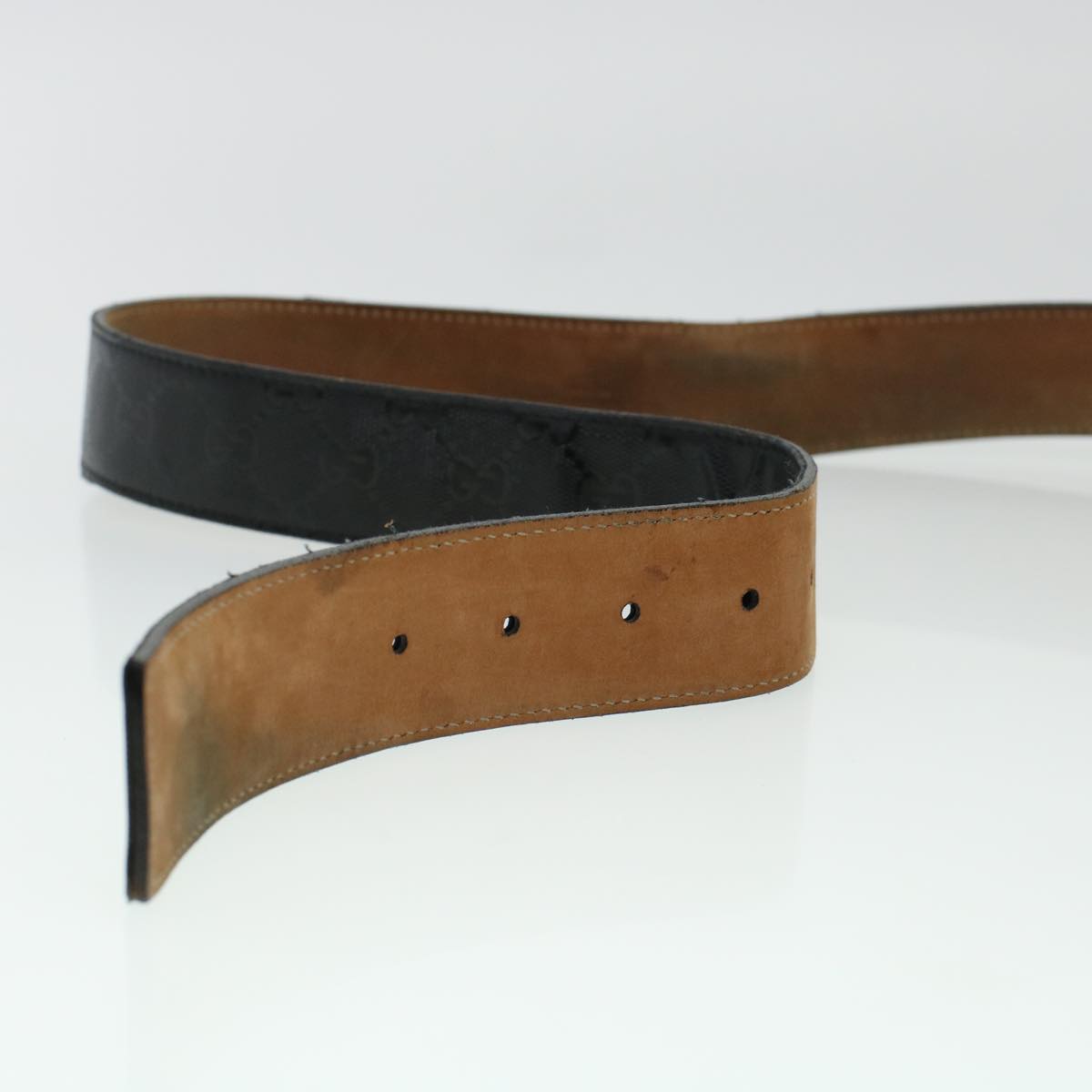 GUCCI GG Canvas Interlocking Belt Leather Canvas 43.3"" Black ar9475