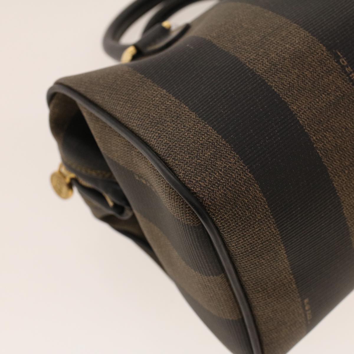 FENDI Pecan Canvas Mini Boston Bag PVC Leather Brown Black ar9480