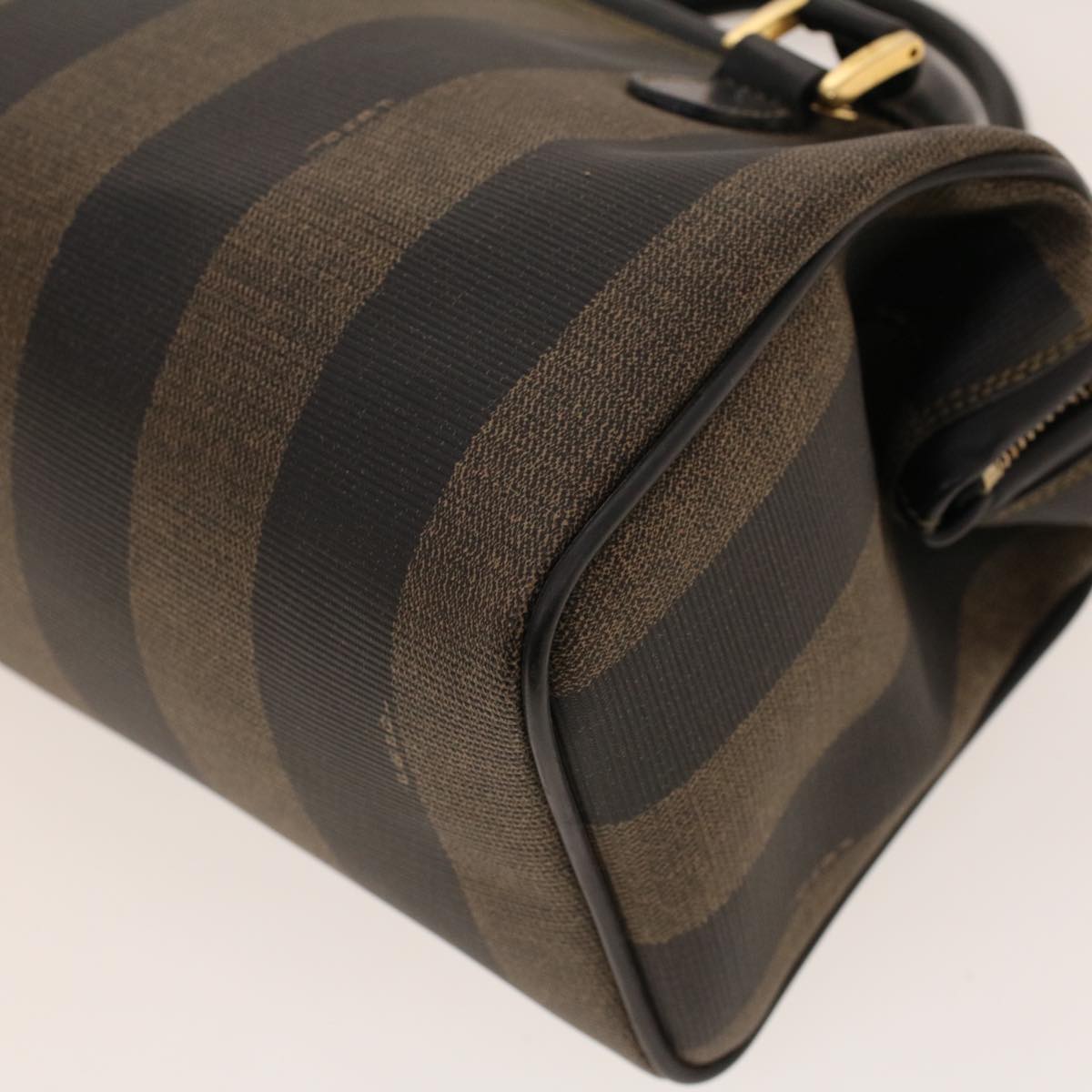 FENDI Pecan Canvas Mini Boston Bag PVC Leather Brown Black ar9480