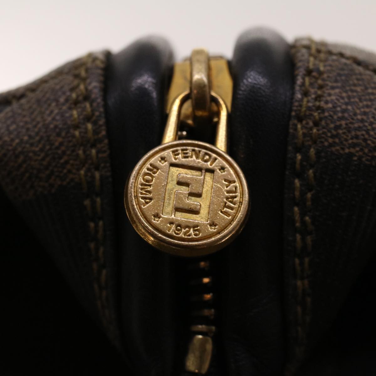 FENDI Pecan Canvas Mini Boston Bag PVC Leather Brown Black ar9480
