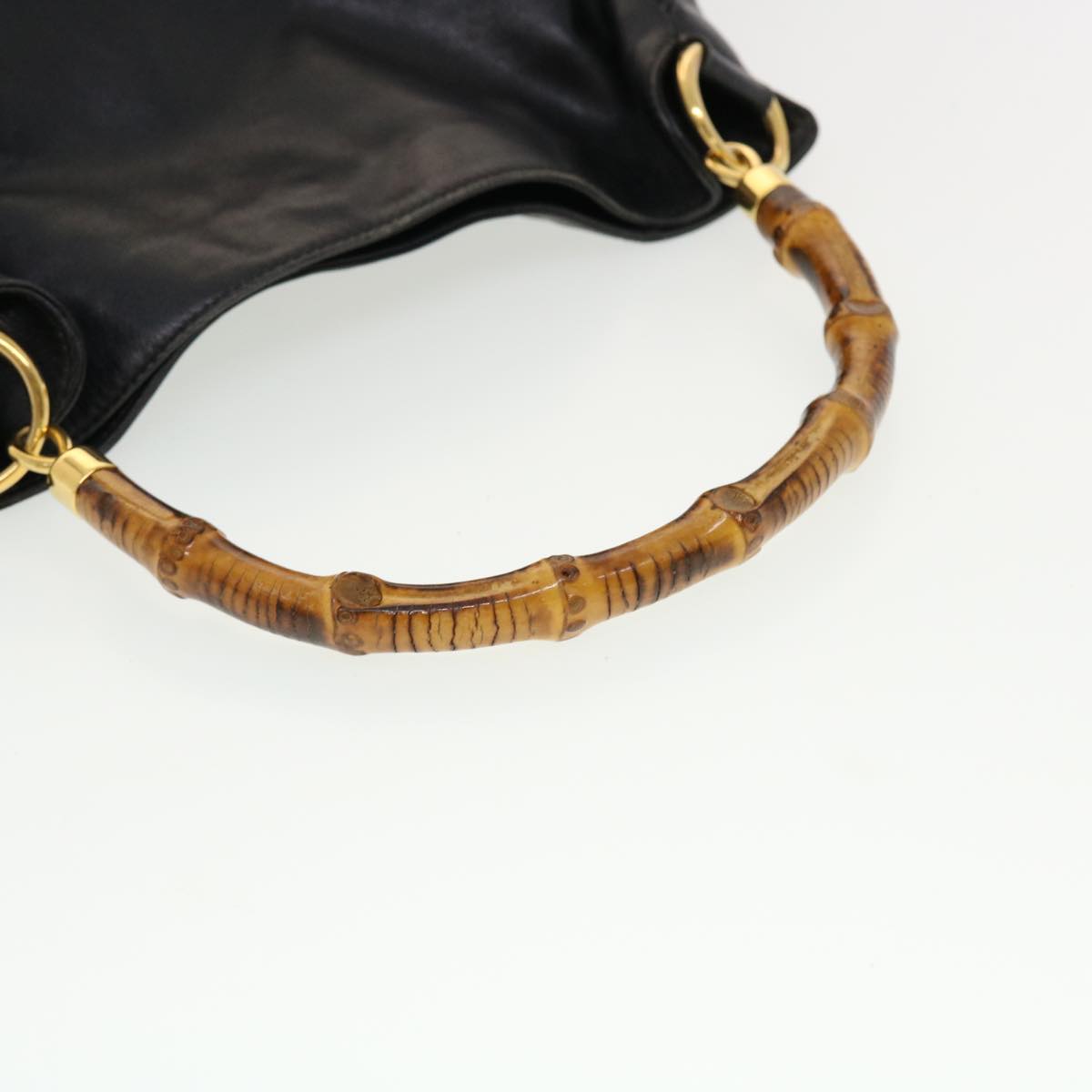 GUCCI Bamboo Hand Bag Leather Black ar9548B