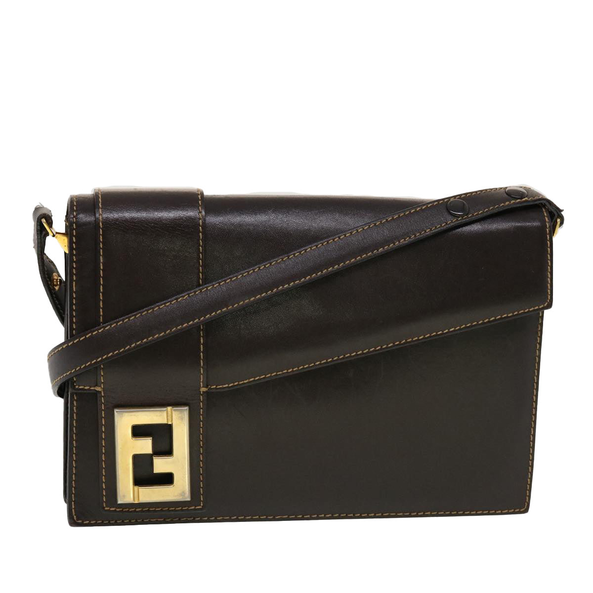 FENDI Shoulder Bag Leather Brown ar9569
