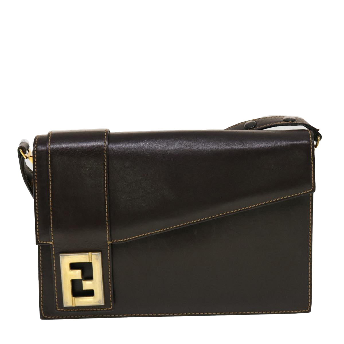 FENDI Shoulder Bag Leather Brown ar9569
