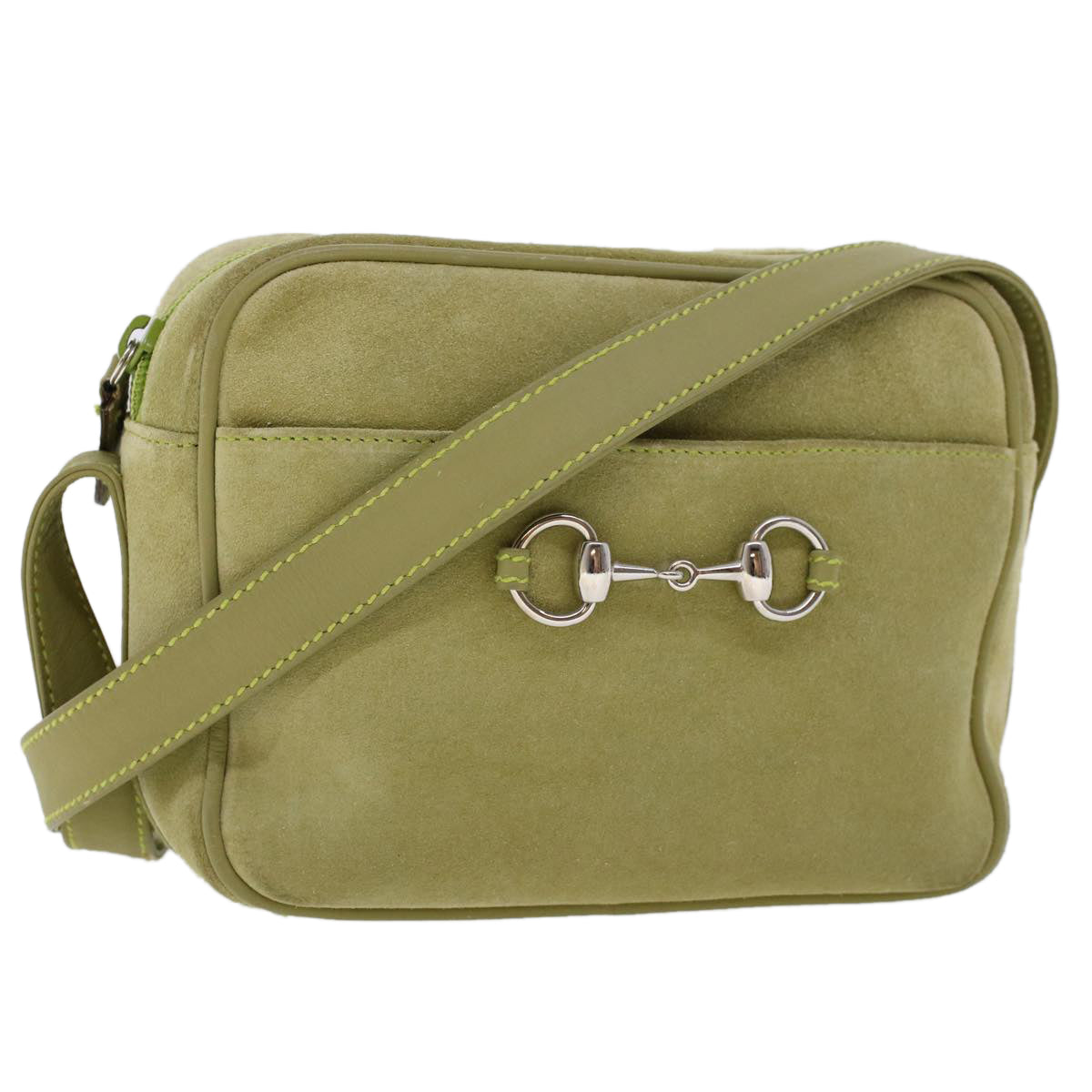 GUCCI Shoulder Bag Suede Green 007•3444•0221 ar9684B