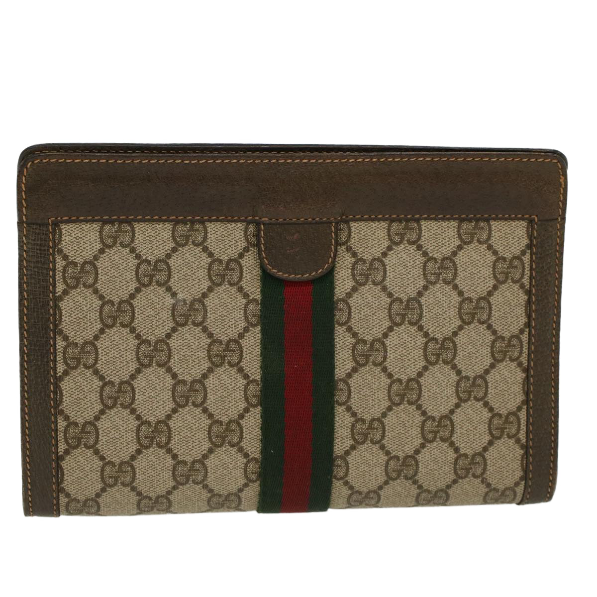GUCCI GG Canvas Web Sherry Line Clutch Bag Beige Red Green ar9687B