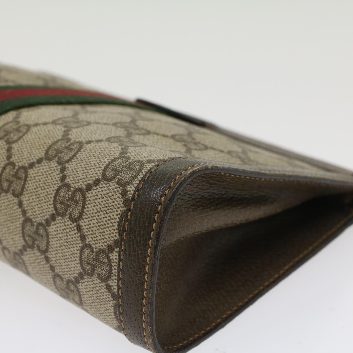 GUCCI GG Canvas Web Sherry Line Clutch Bag Beige Red Green ar9687B