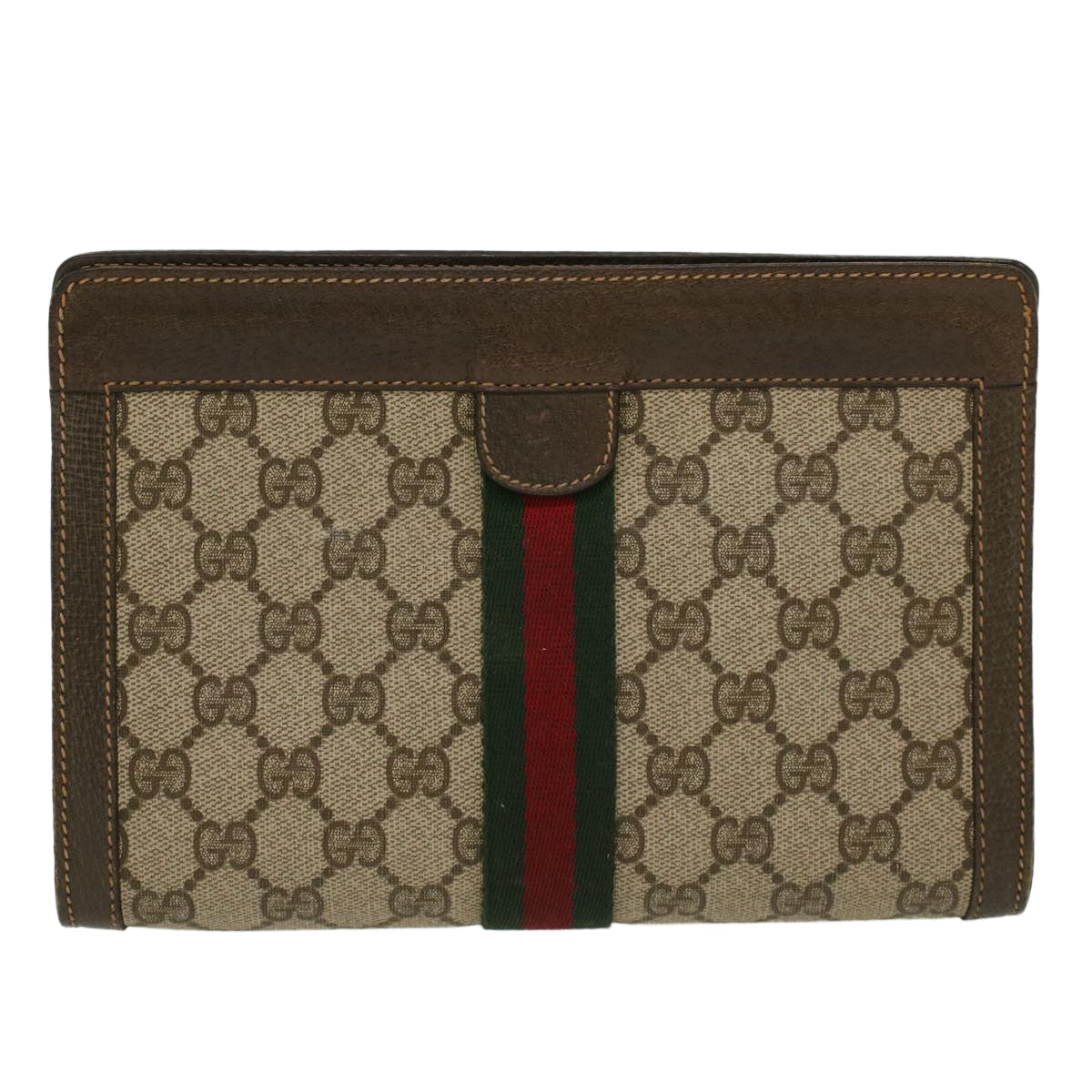 GUCCI GG Canvas Web Sherry Line Clutch Bag Beige Red Green ar9687B