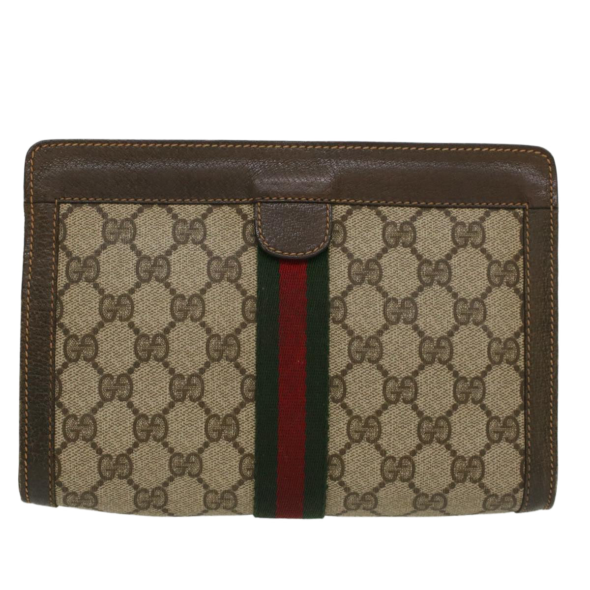 GUCCI GG Canvas Web Sherry Line Clutch Bag Beige Red Green ar9687B