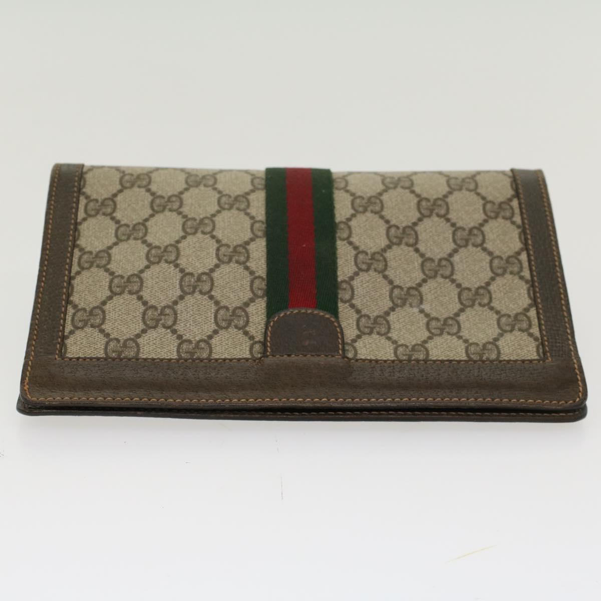 GUCCI GG Canvas Web Sherry Line Clutch Bag Beige Red Green ar9687B