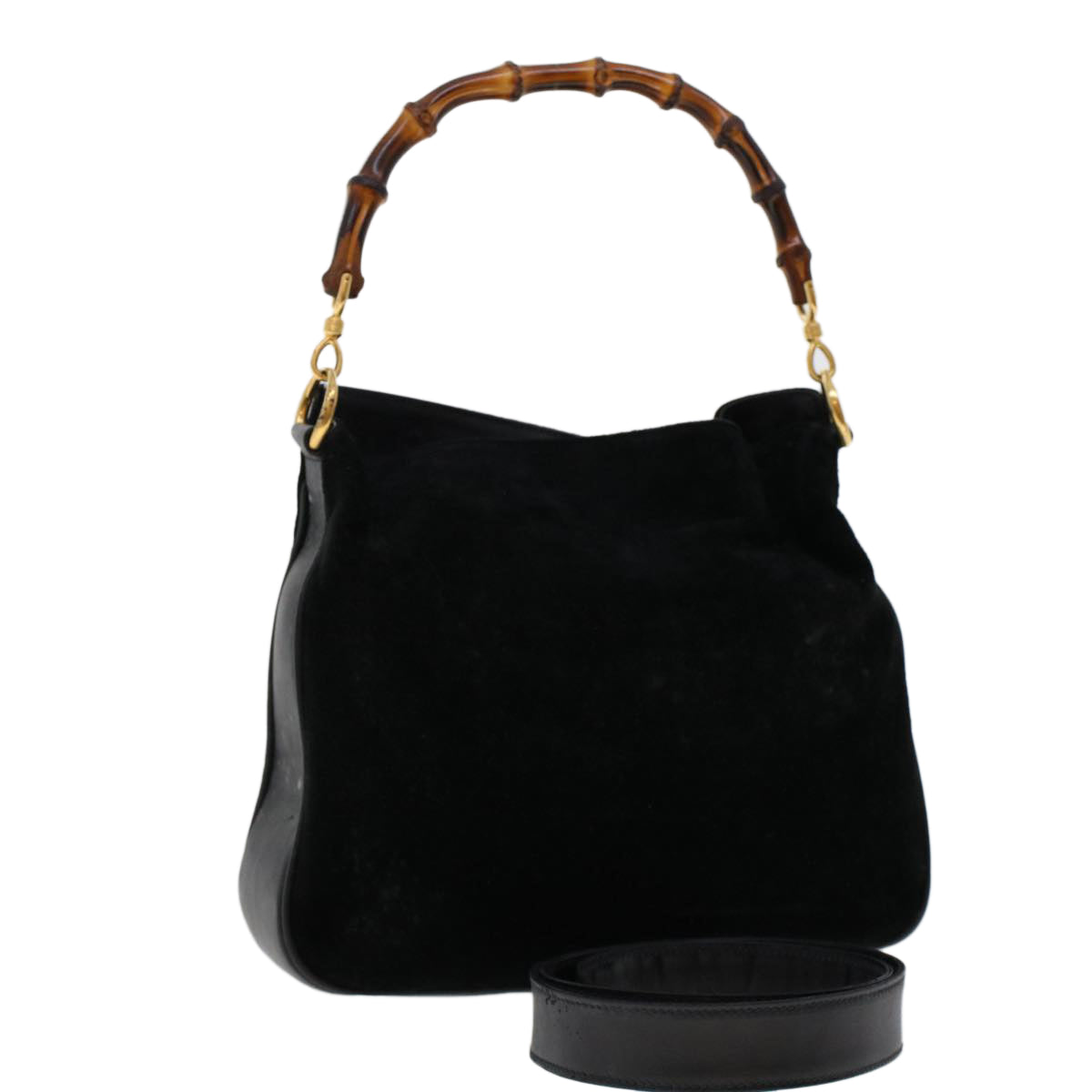 GUCCI Bamboo Shoulder Bag Suede 2way Black 001•1014•1638 ar9690B