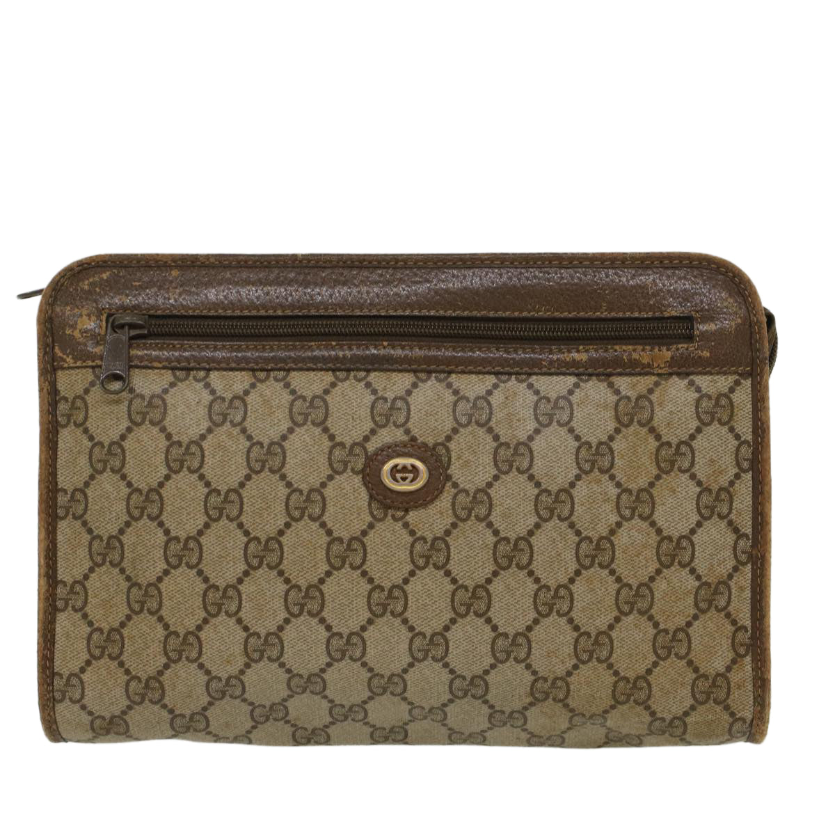 GUCCI GG Canvas Clutch Bag PVC Leather Beige 97.01.037 ar9696B