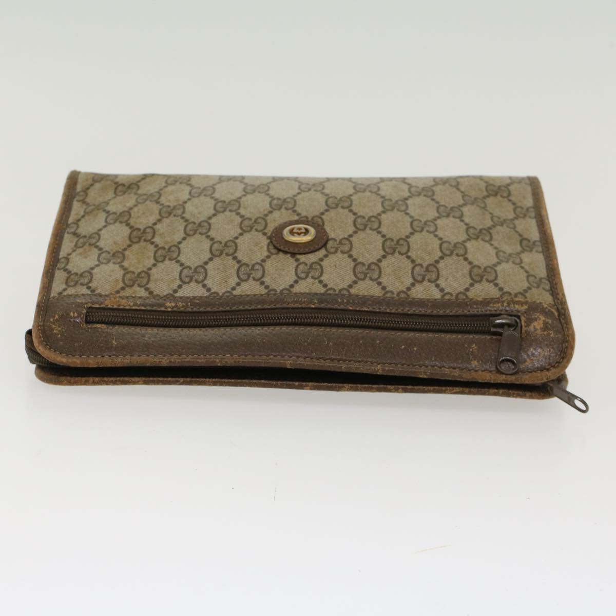 GUCCI GG Canvas Clutch Bag PVC Leather Beige 97.01.037 ar9696B