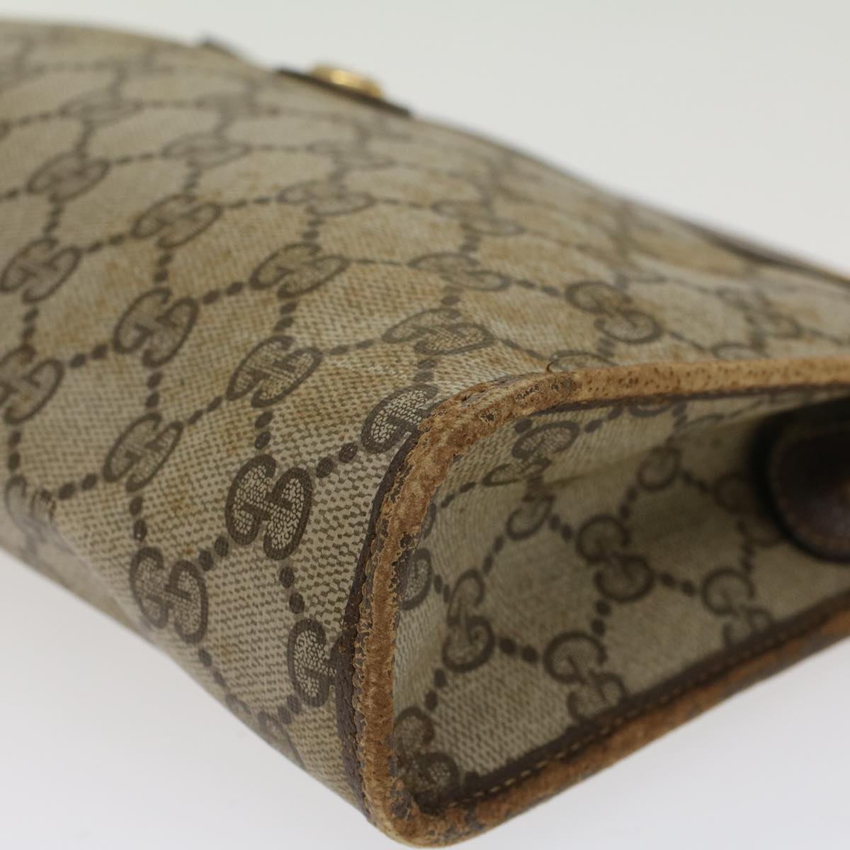 GUCCI GG Canvas Clutch Bag PVC Leather Beige 97.01.037 ar9696B