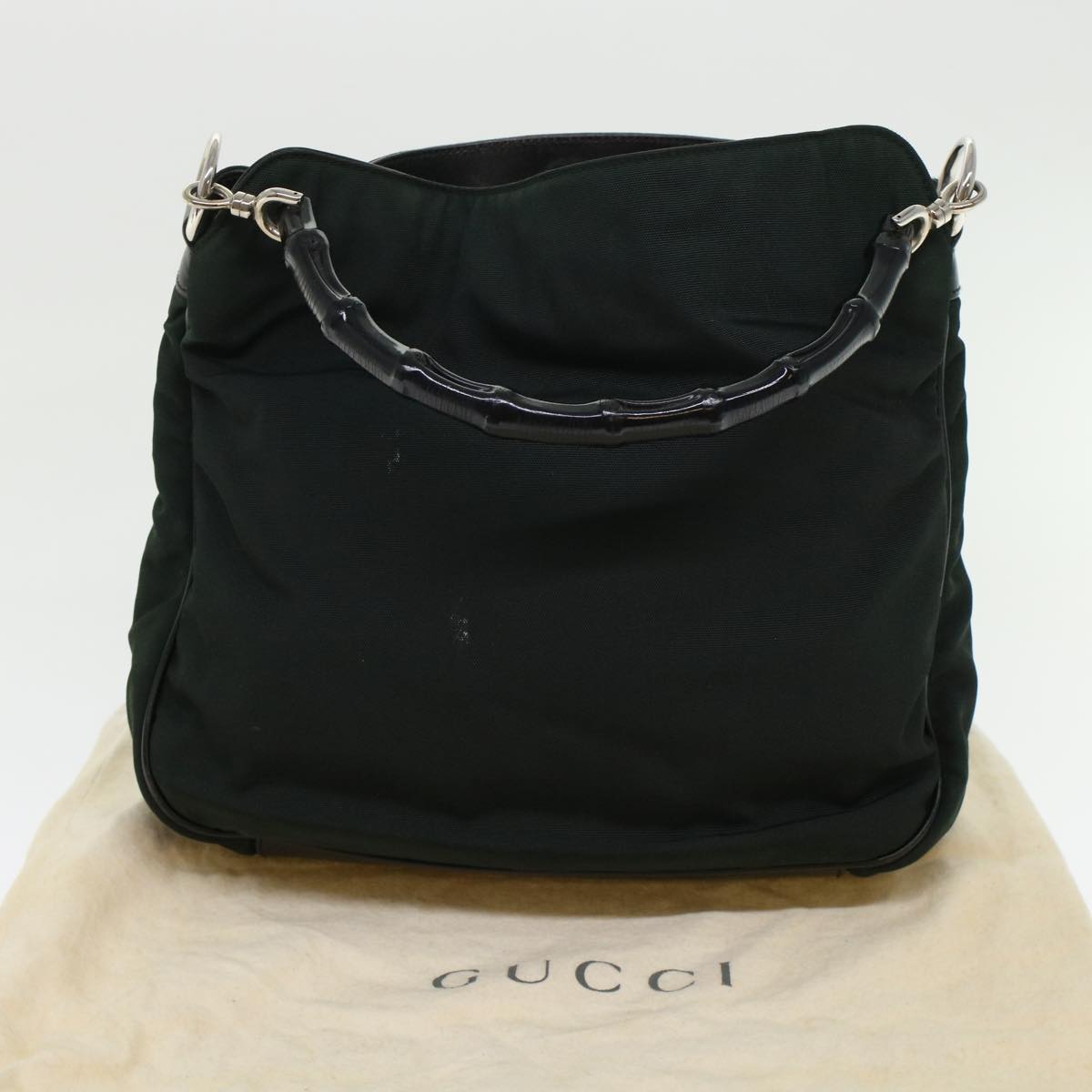 GUCCI Bamboo Shoulder Bag Nylon Leather Green 001 1638 3754 ar9698B