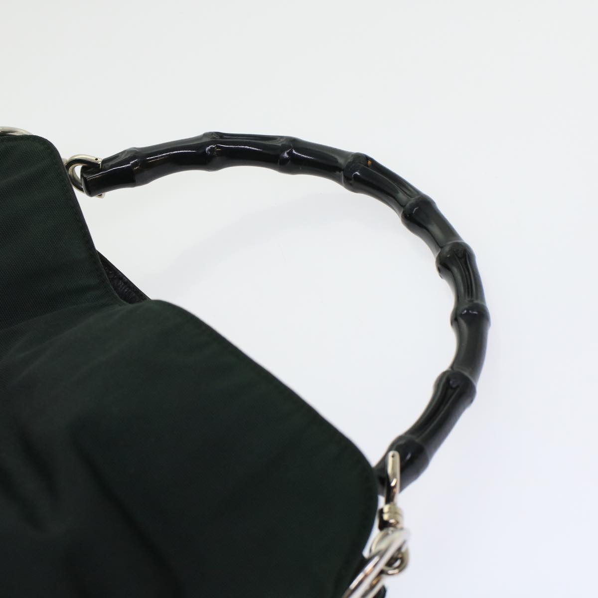 GUCCI Bamboo Shoulder Bag Nylon Leather Green 001 1638 3754 ar9698B