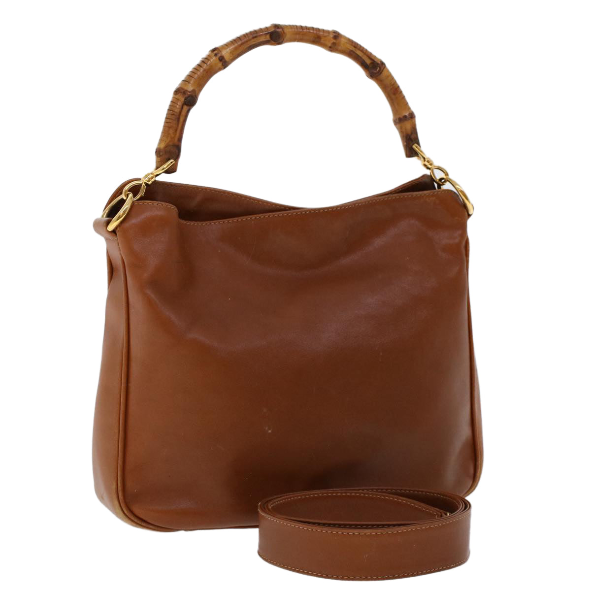 GUCCI Bamboo Hand Bag Leather 2way Brown 001•1638•2615 ar9706B
