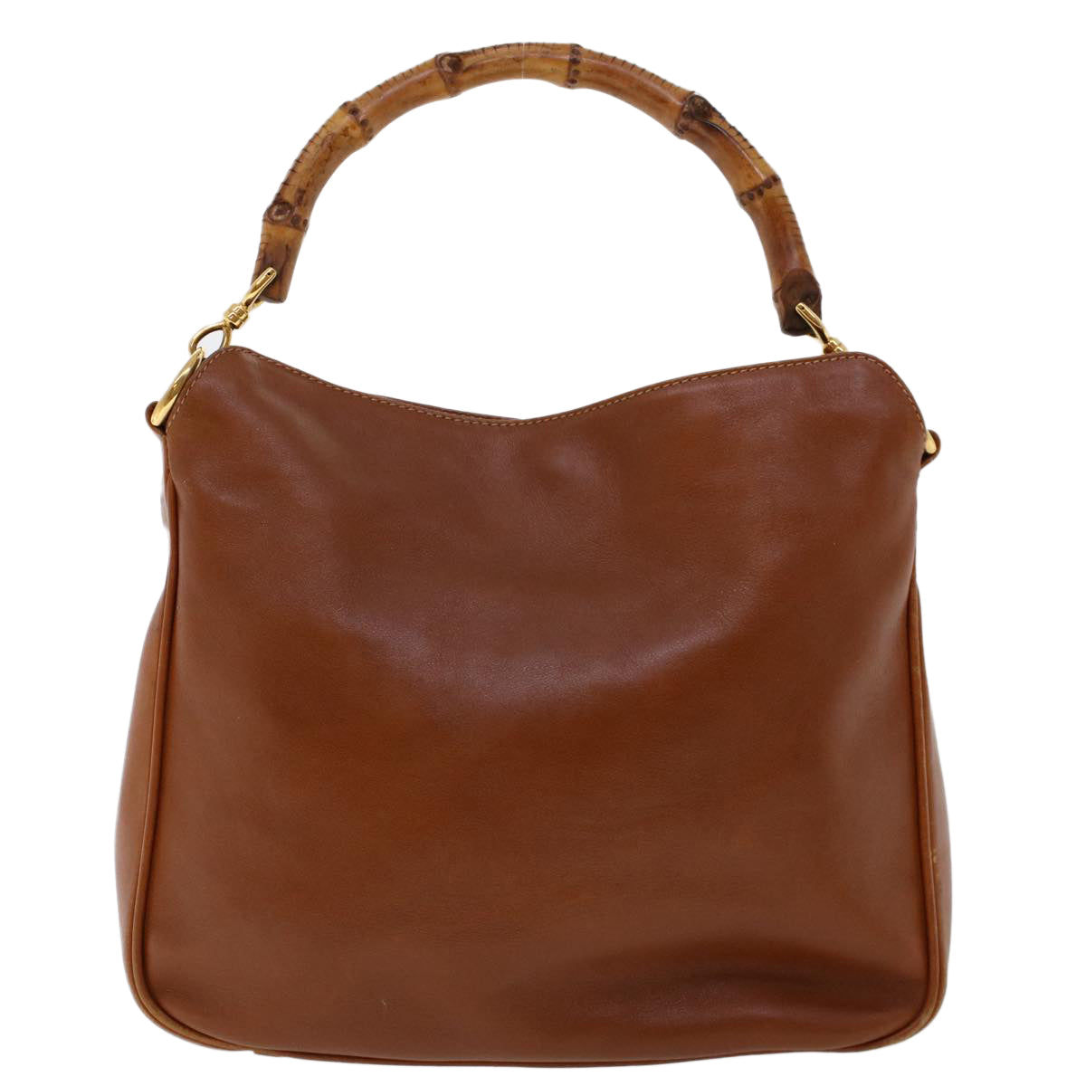 GUCCI Bamboo Hand Bag Leather 2way Brown 001•1638•2615 ar9706B