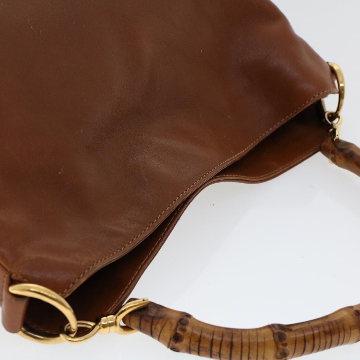 GUCCI Bamboo Hand Bag Leather 2way Brown 001•1638•2615 ar9706B