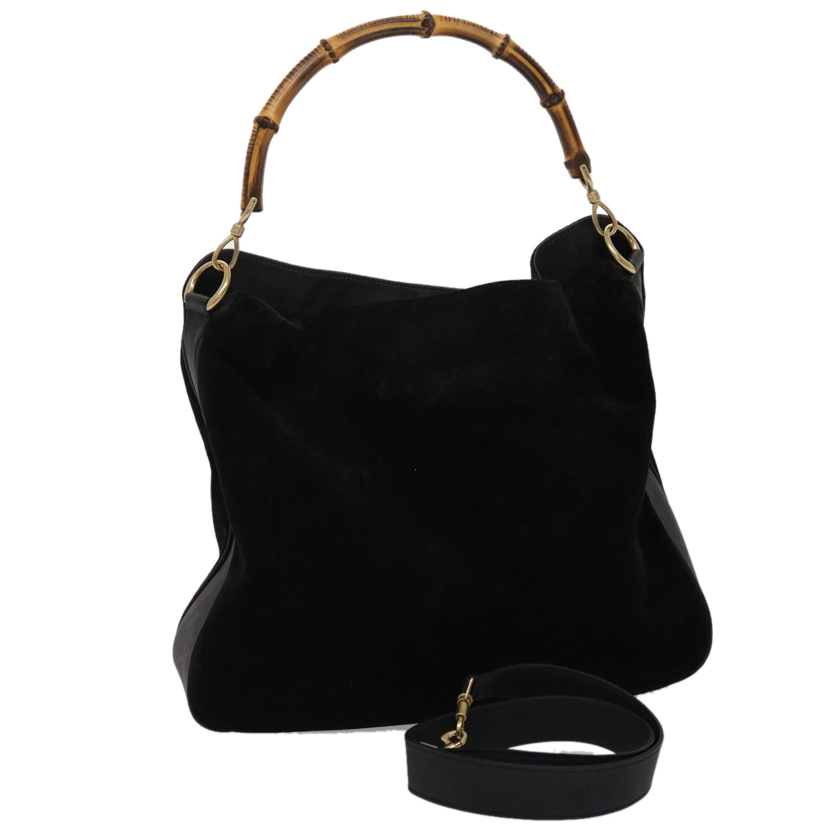 GUCCI Bamboo Hand Bag Suede 2way Black ar9709B