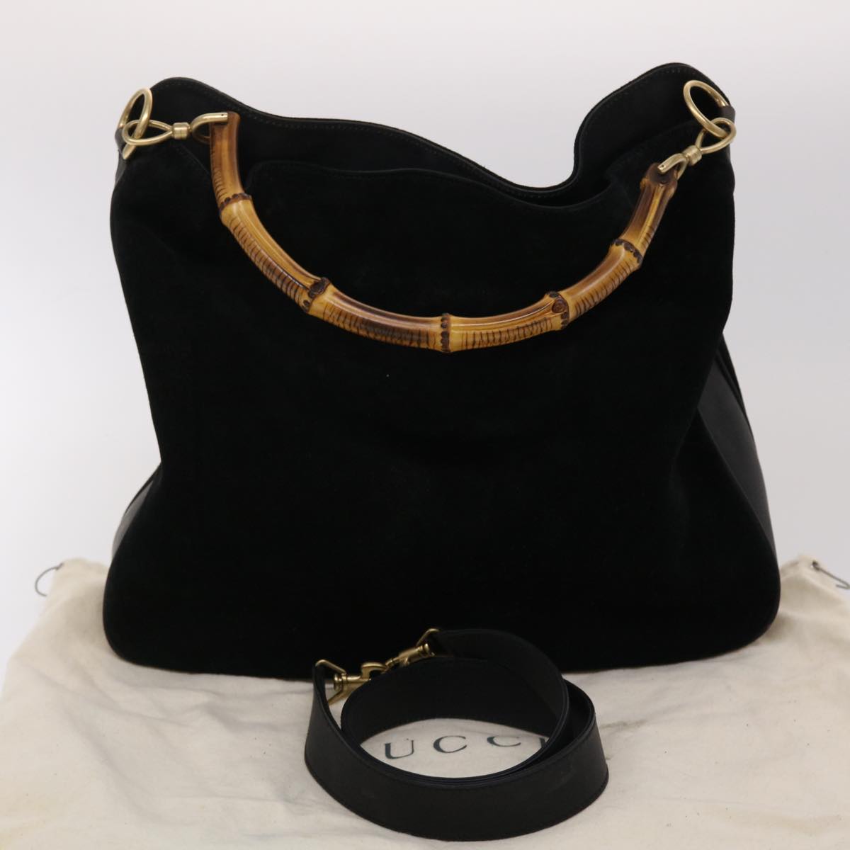GUCCI Bamboo Hand Bag Suede 2way Black ar9709B