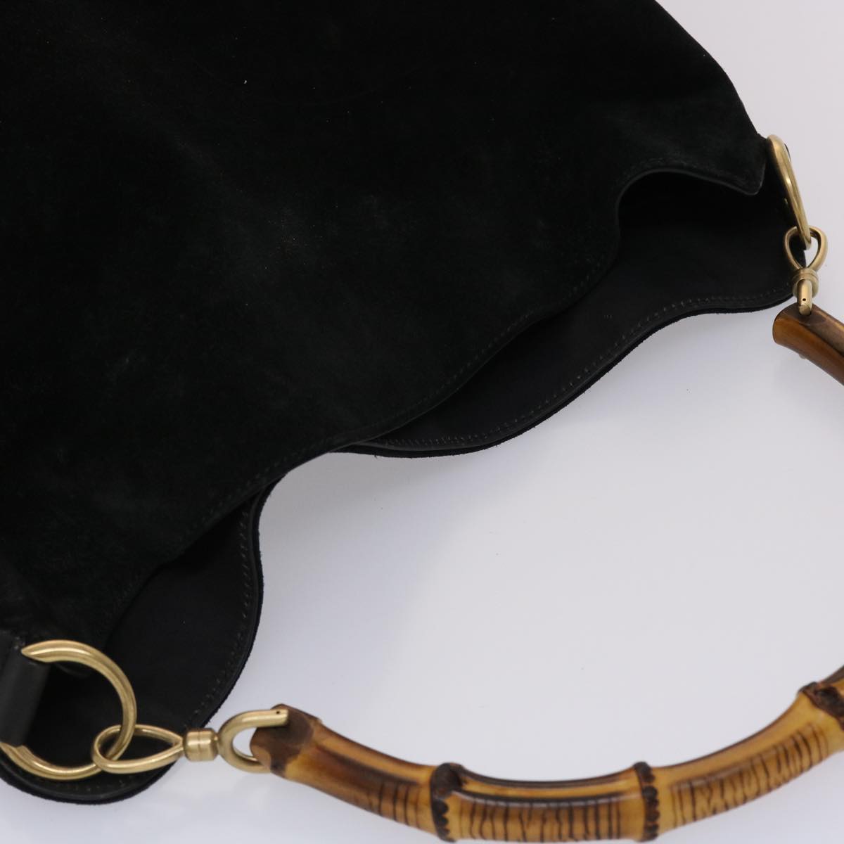 GUCCI Bamboo Hand Bag Suede 2way Black ar9709B
