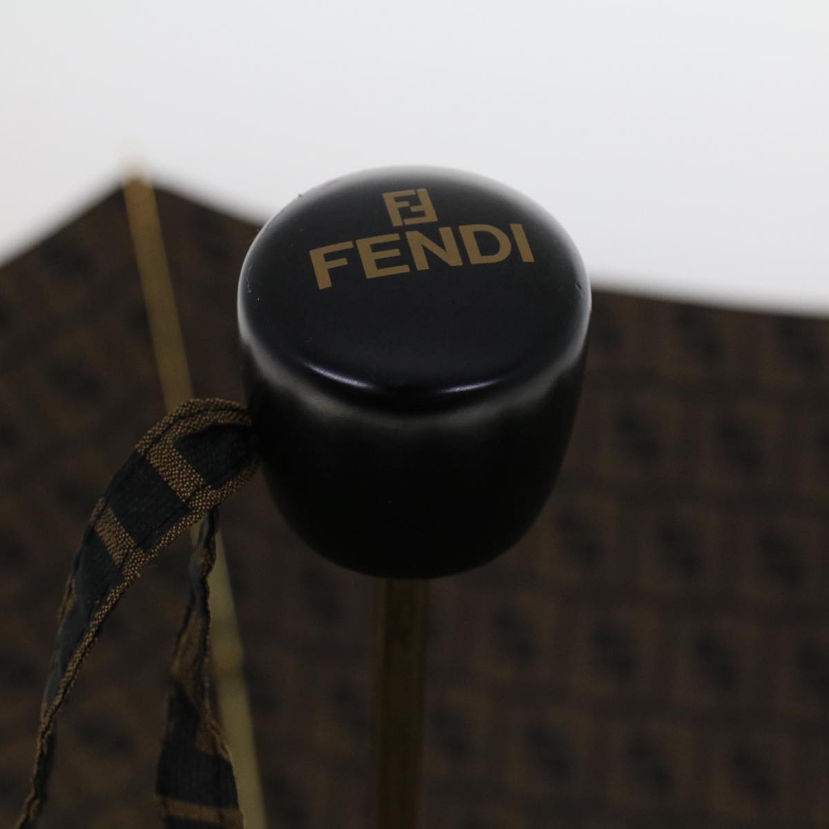 FENDI Zucca Canvas Folding Umbrella Nylon Brown Black ar9758