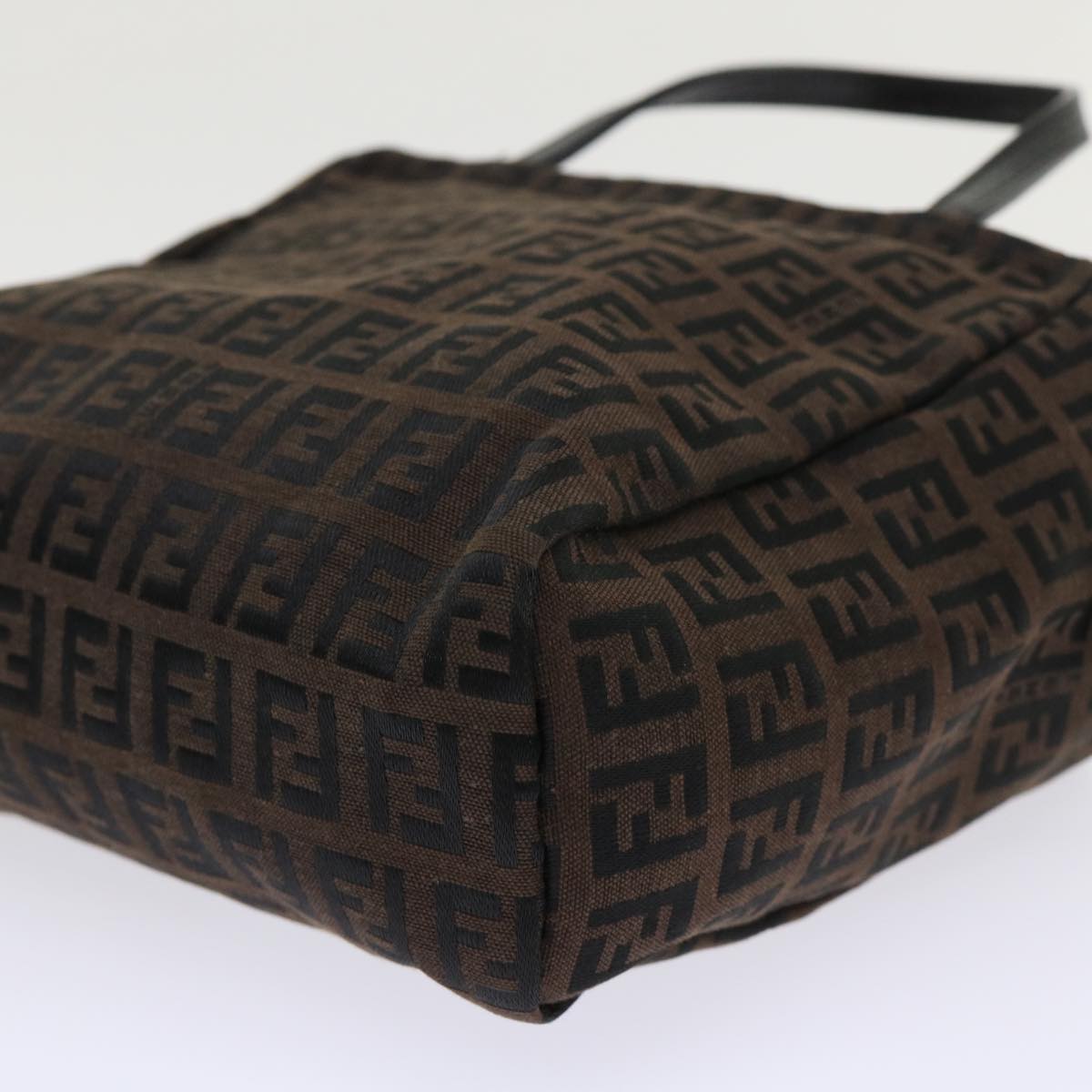 FENDI Zucchino Canvas Hand Bag Nylon Brown Black ar9763