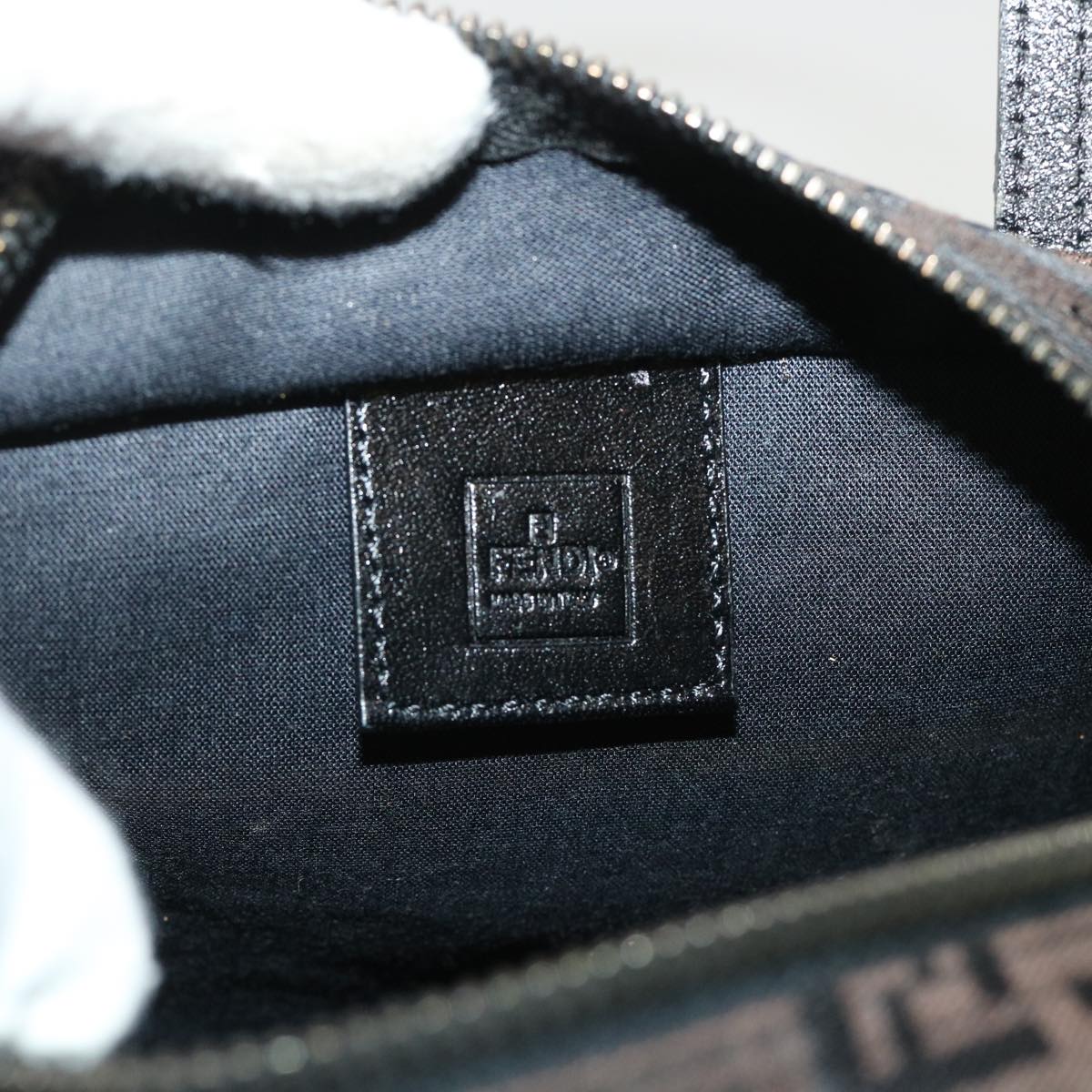 FENDI Zucchino Canvas Hand Bag Nylon Brown Black ar9763