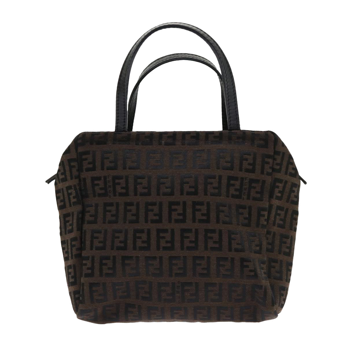 FENDI Zucchino Canvas Hand Bag Nylon Brown Black ar9763