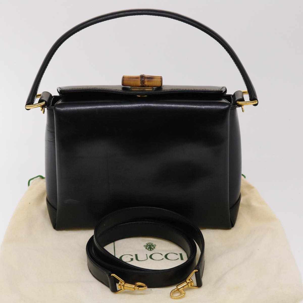 GUCCI Bamboo Shoulder Bag Leather 2way Black 000.926.0175 ar9771
