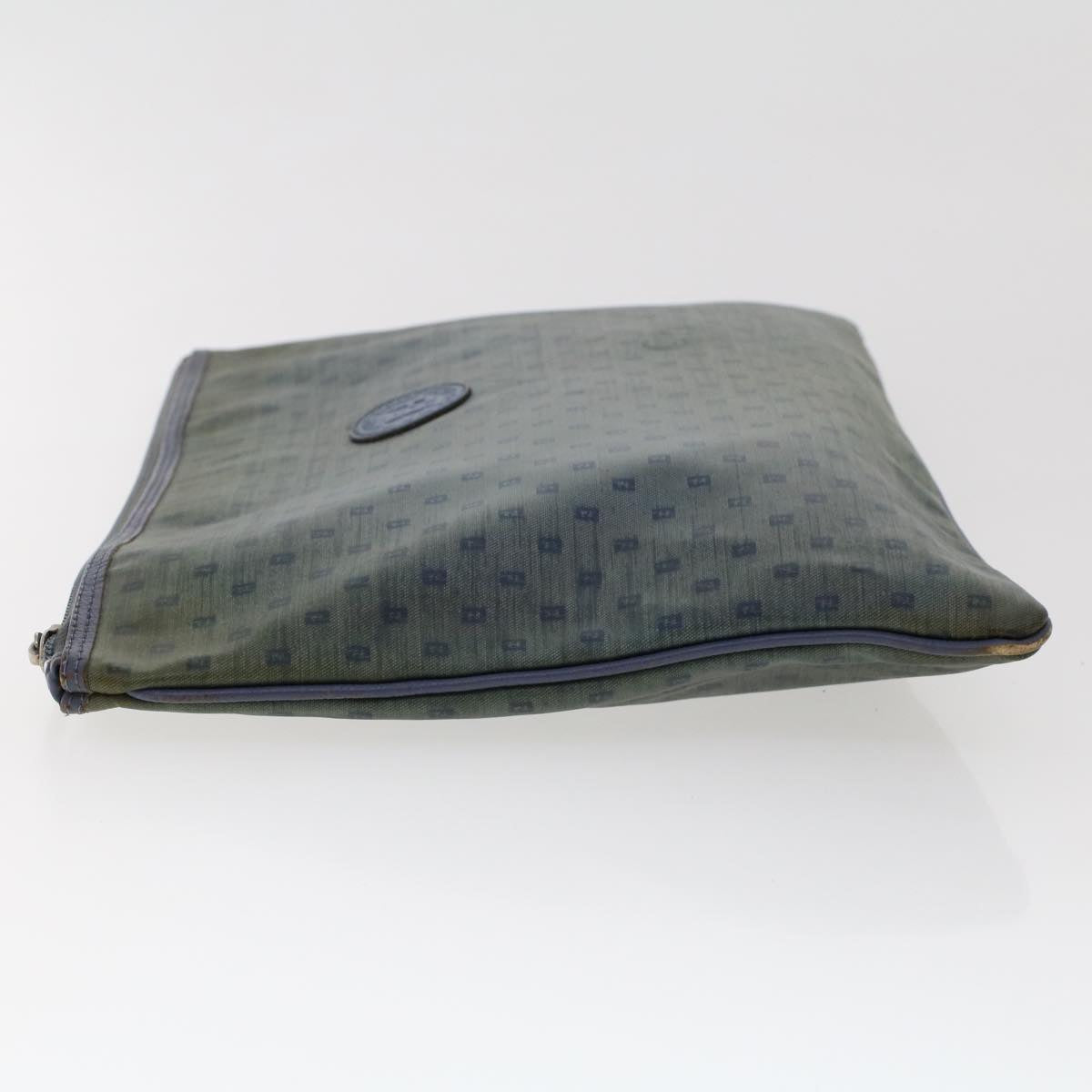 FENDI Zucchino Pequin Canvas Clutch Bag PVC Leather 3Set Blue Brown ar9837