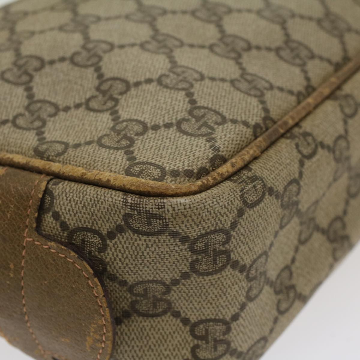 GUCCI GG Canvas Clutch Bag PVC Leather Beige ar9845