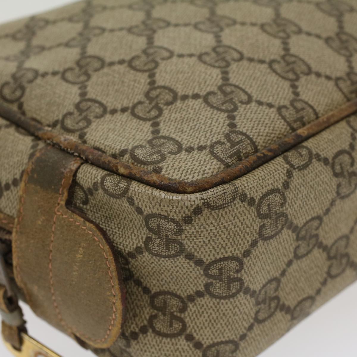 GUCCI GG Canvas Clutch Bag PVC Leather Beige ar9845