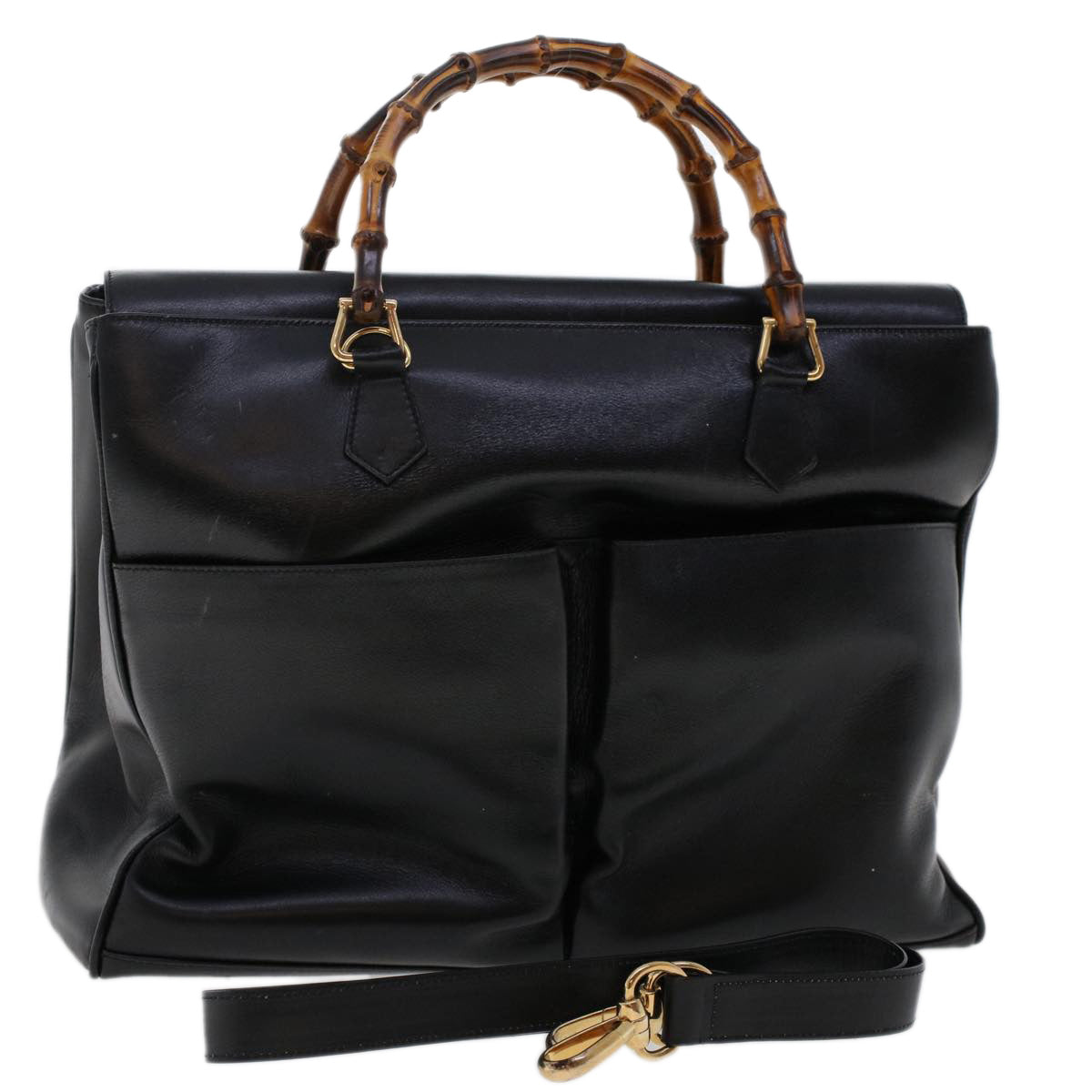 GUCCI Bamboo Hand Bag Leather 2way Black 002.2855.0322.0 ar9879B