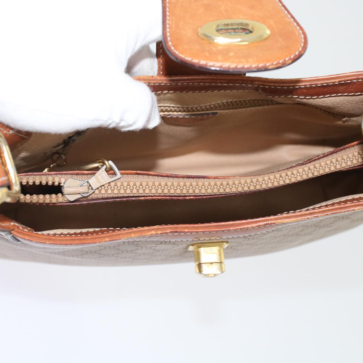 FENDI Pecan Macadam Canvas Hand Bag Garment Cover 3Set Brown Black ar9900B