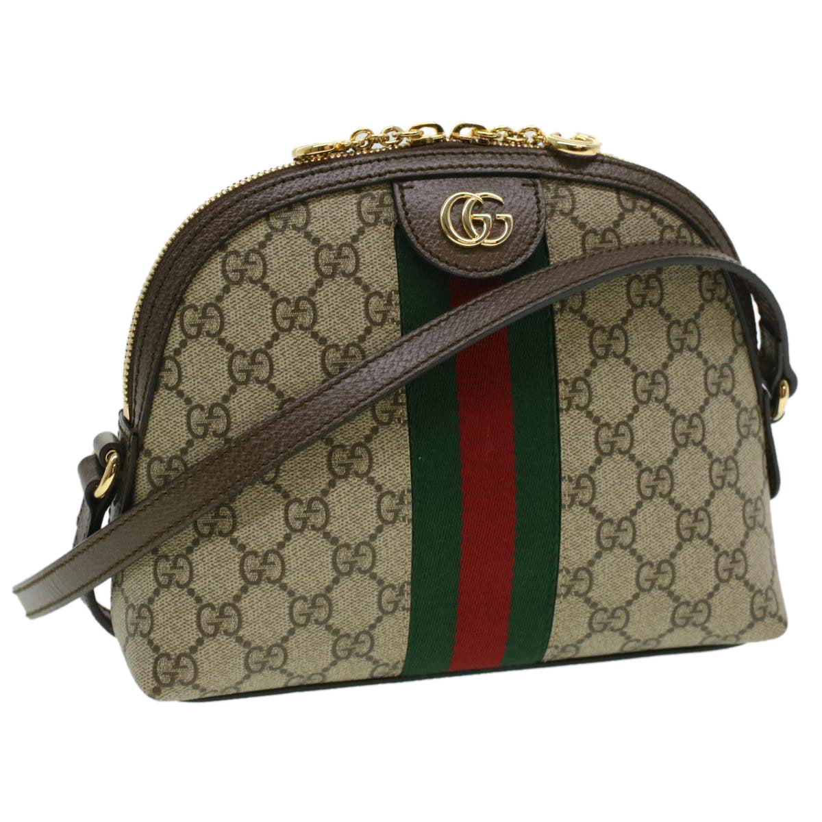 GUCCI GG Supreme Web Sherry Line Shoulder Bag PVC Leather Beige Green B002A
