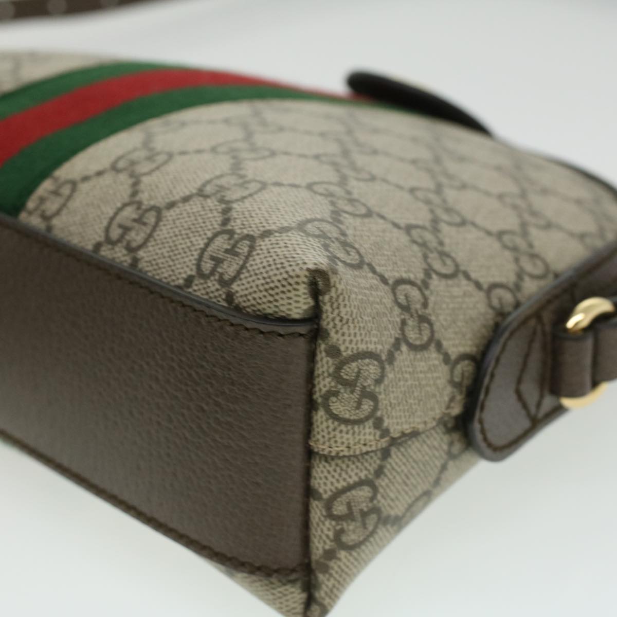 GUCCI GG Supreme Web Sherry Line Shoulder Bag PVC Leather Beige Green B002A