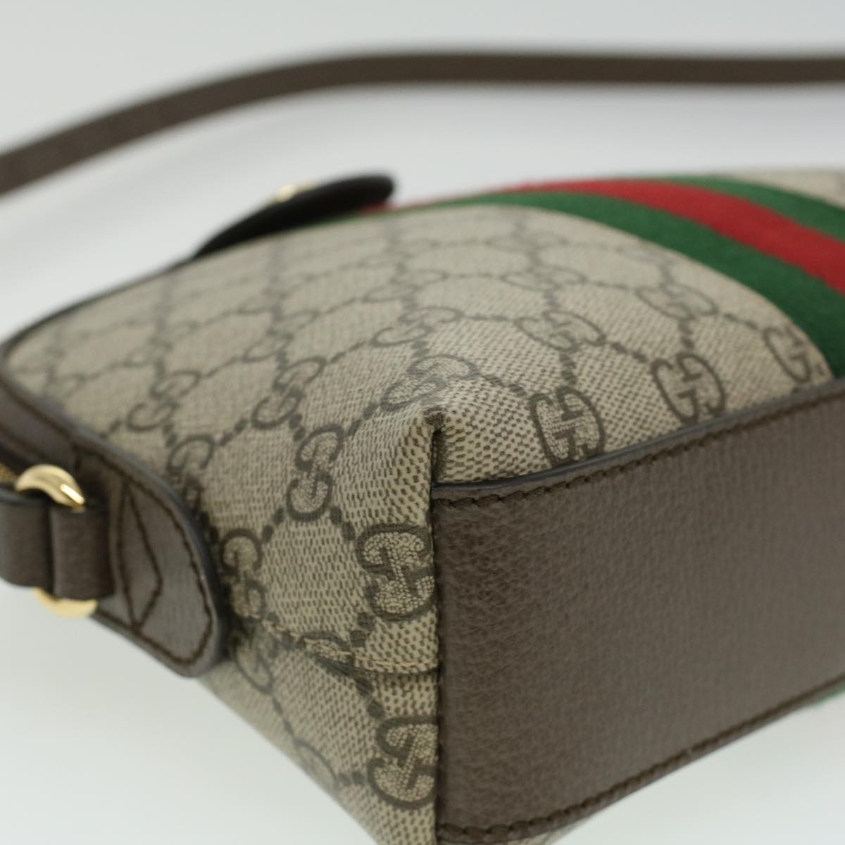 GUCCI GG Supreme Web Sherry Line Shoulder Bag PVC Leather Beige Green B002A