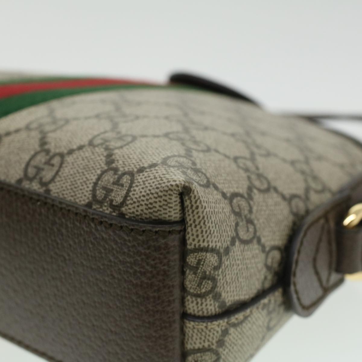 GUCCI GG Supreme Web Sherry Line Shoulder Bag PVC Leather Beige Green B002A