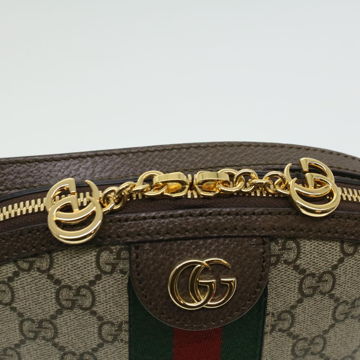 GUCCI GG Supreme Web Sherry Line Shoulder Bag PVC Leather Beige Green B002A