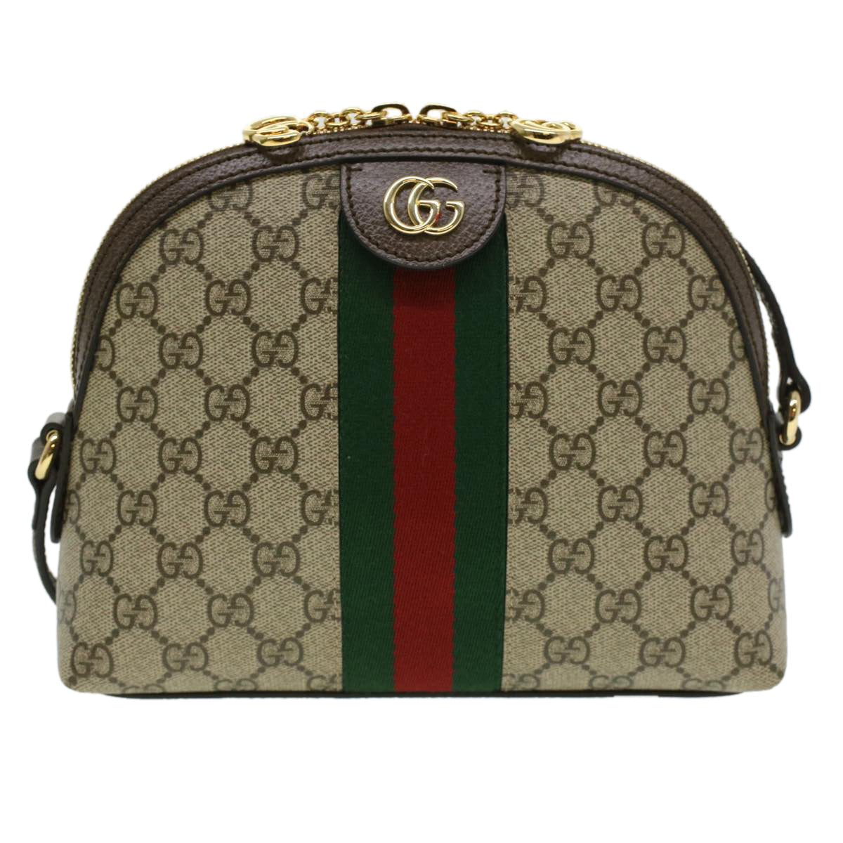GUCCI GG Supreme Web Sherry Line Shoulder Bag PVC Leather Beige Green B002A