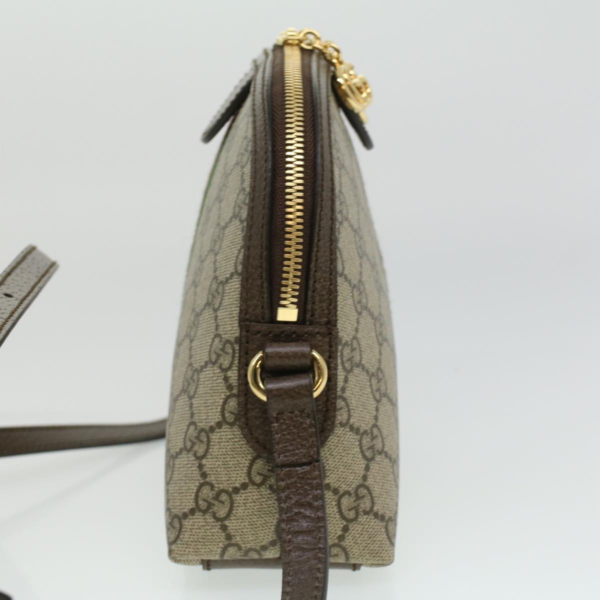 GUCCI GG Supreme Web Sherry Line Shoulder Bag PVC Leather Beige Green B002A