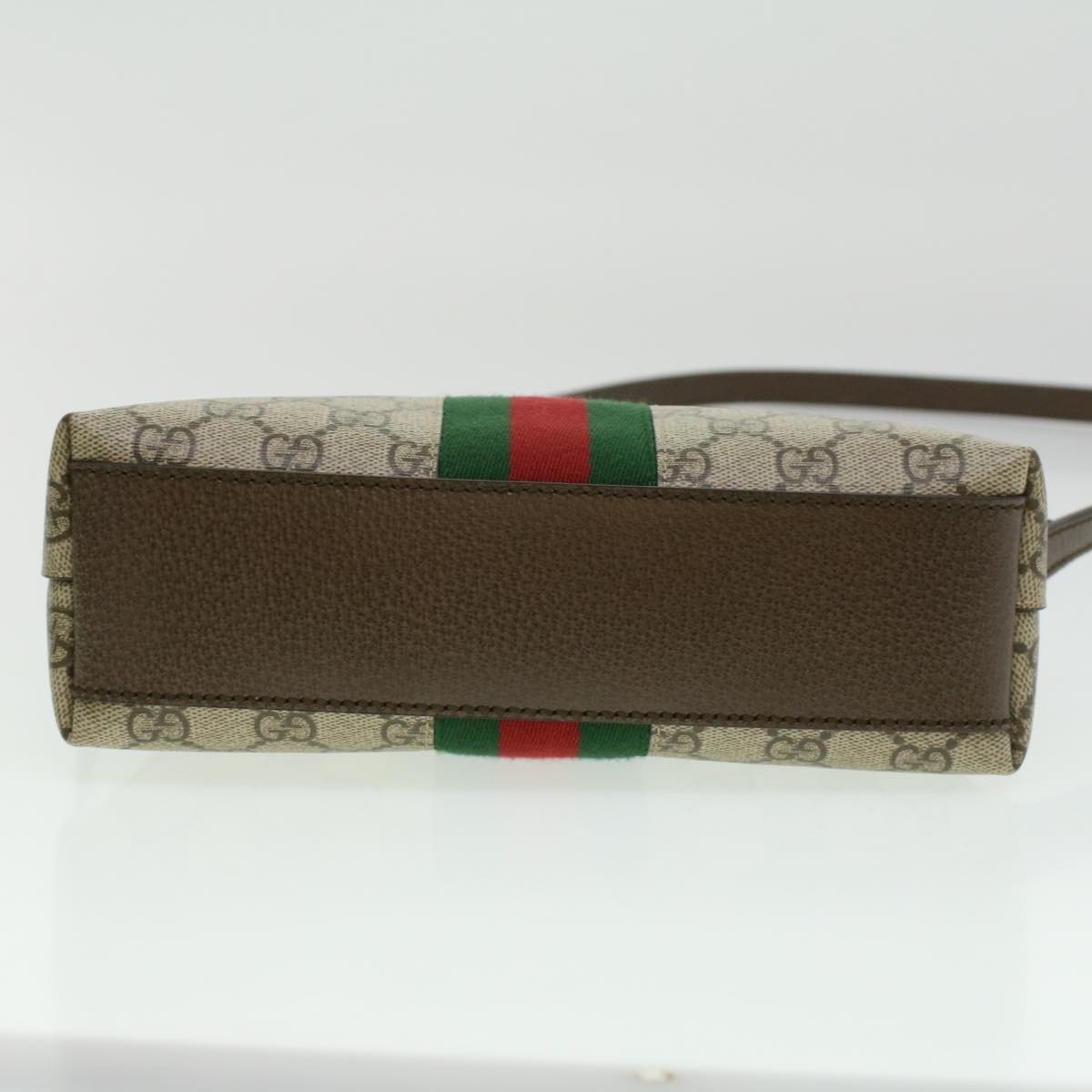GUCCI GG Supreme Web Sherry Line Shoulder Bag PVC Leather Beige Green B002A