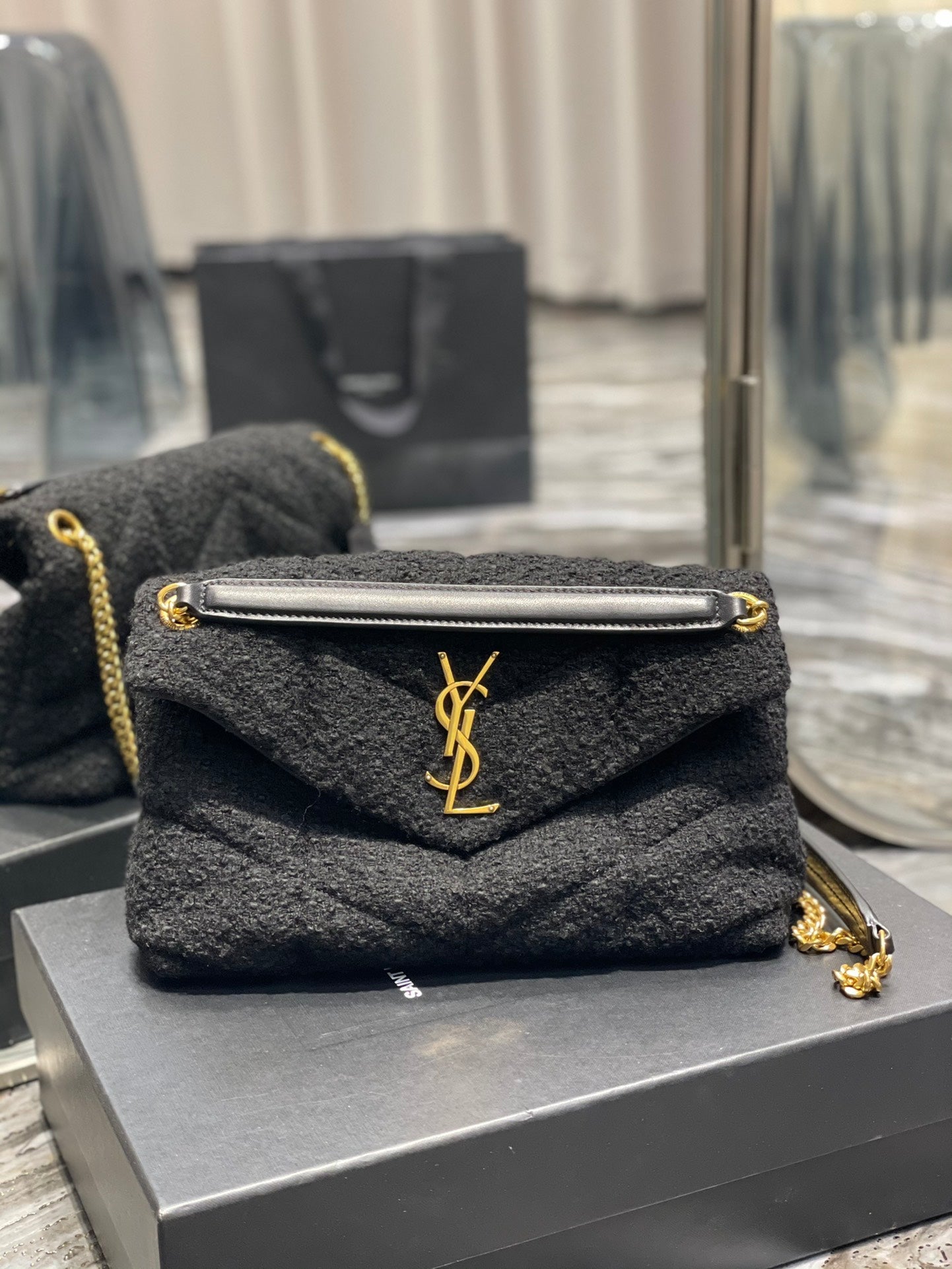 GLAMI Puffer Small Chain Bag Black For Women, Women’s Bags 11.4in/29cm YSLÃ¢â‚¬Å½