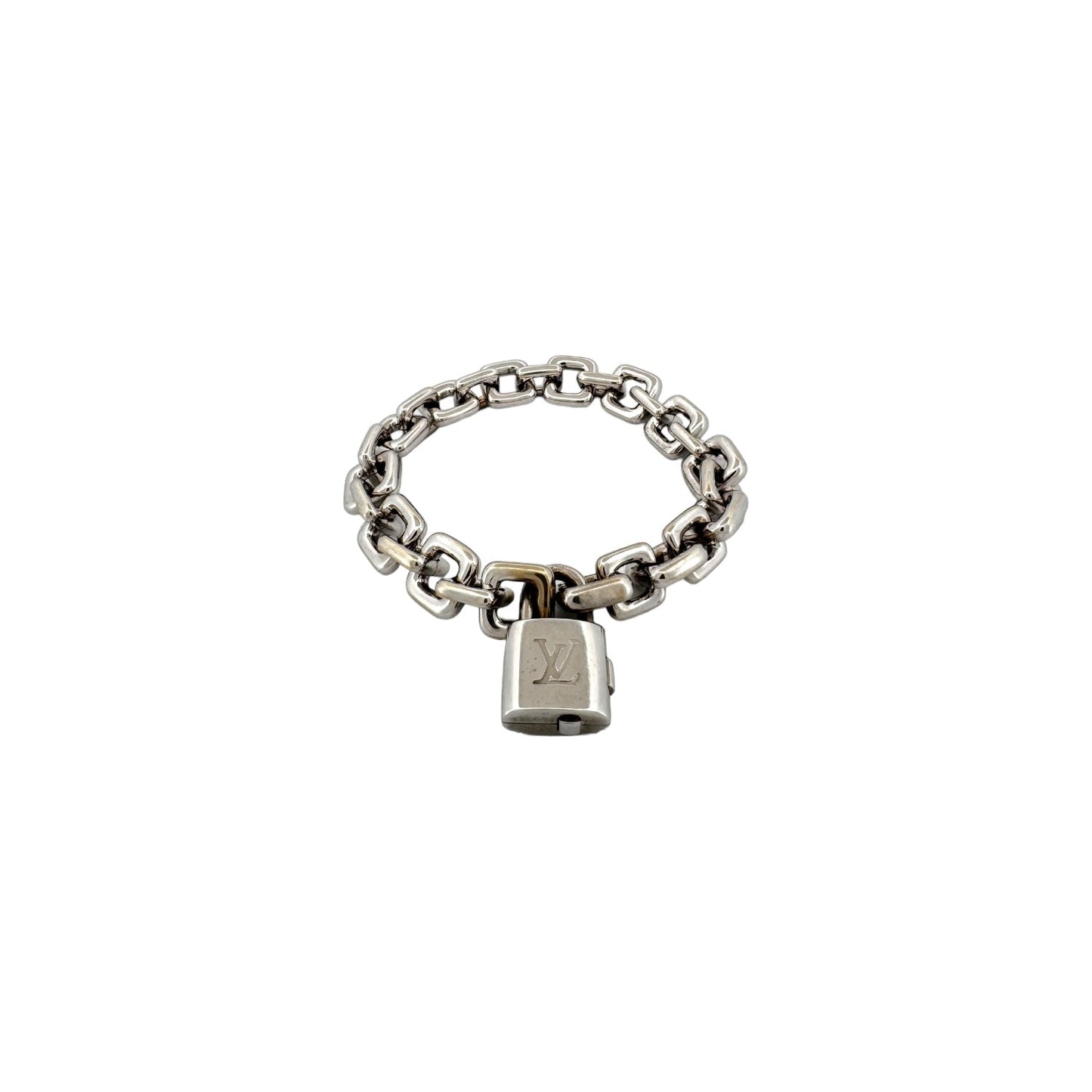 Louis Vuitton 18K White Gold Padlock & Square Link Bracelet