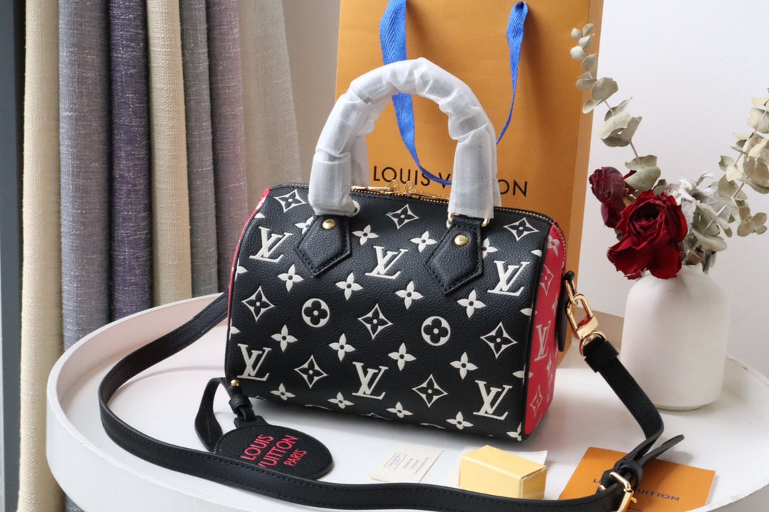 LV Speedy BandouliÃƒÂ¨re 20 Monogram Empreinte Black/White/Pink For Women, WoHandbags 8.1in/21cm LV M46088