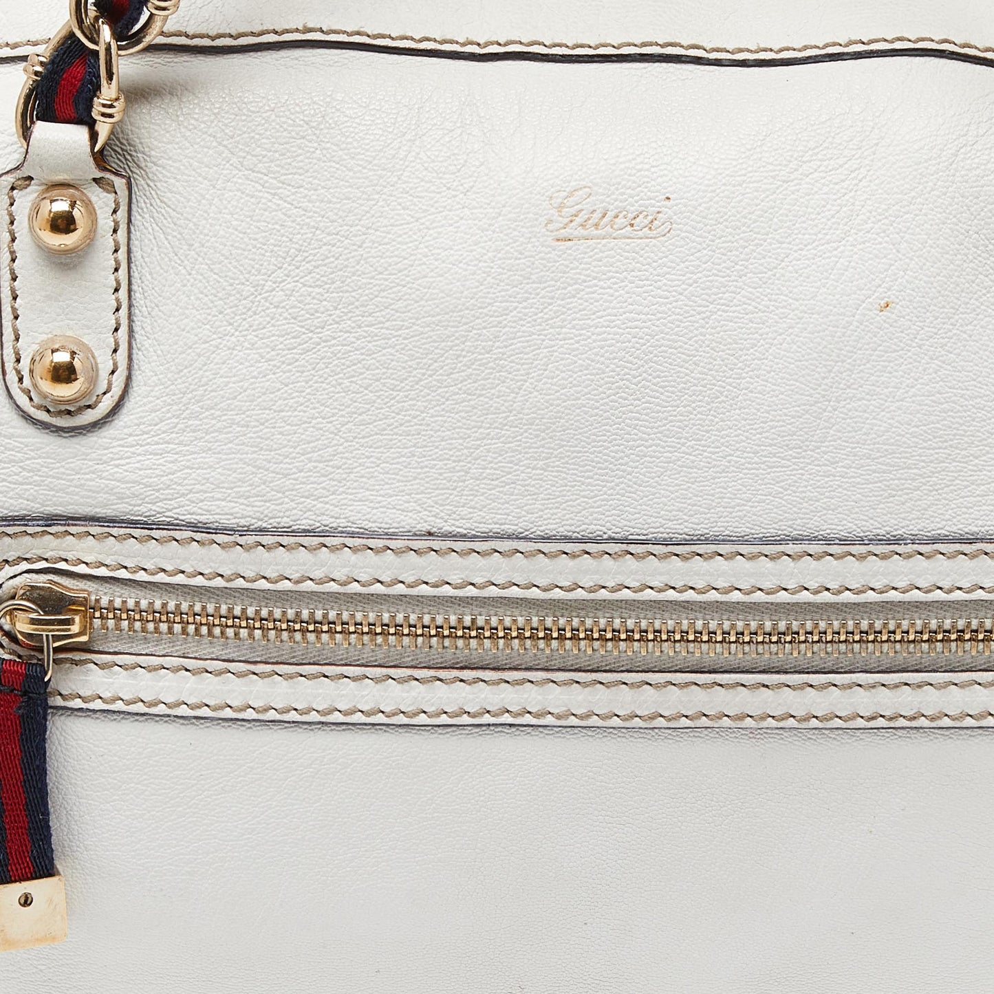 GucciLeather Front Zip Chain Tote