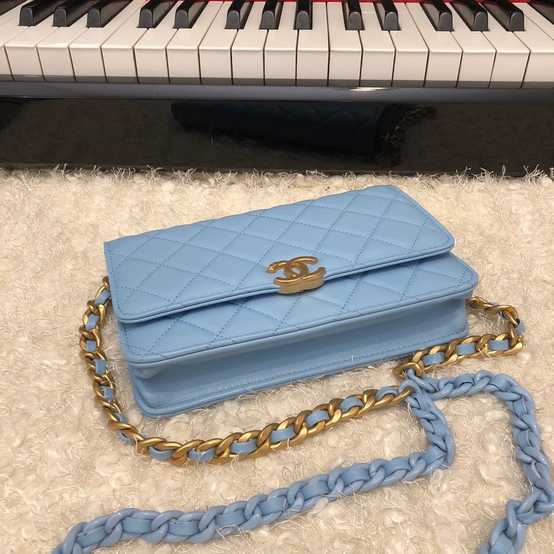 CHLOriginal Small Classic GlamIap Bag Gold Hardware Blue For Women Handbags, Shoulder Bags 7.5in/19cm AP33814