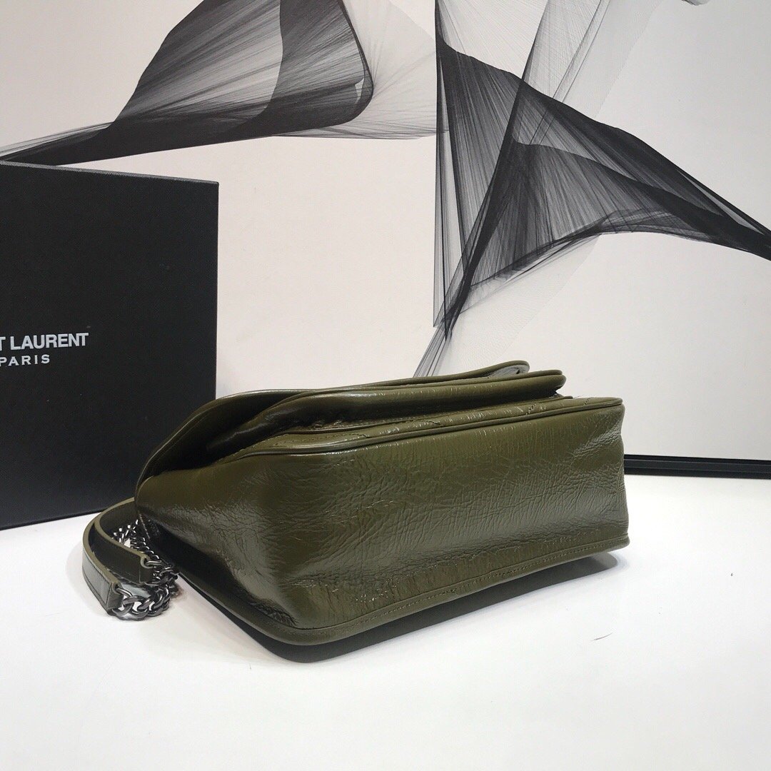GLAMI Niki MeGLAMIum Chain Bag In Crinkled Vintage Green For Women 11in/28cm YSL 6331581YG041229